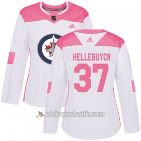 Dame Ishockey Winnipeg Jets Tröja Connor Hellebuyck 37 Adidas 2017-2018 Vit Rosa Fashion Authentic